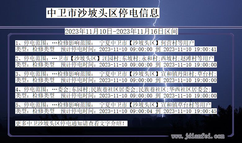 宁夏回族自治区中卫沙坡头停电通知