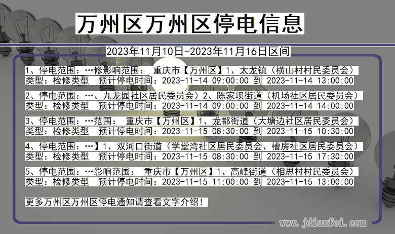 万州区万州停电通知 重庆市万州区万州停电通知