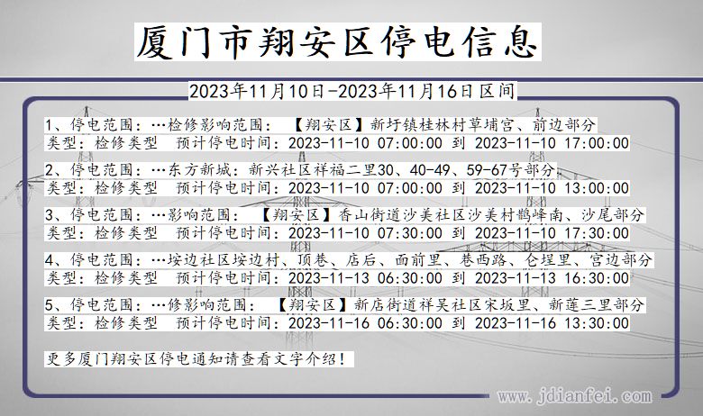 福建省厦门翔安停电通知