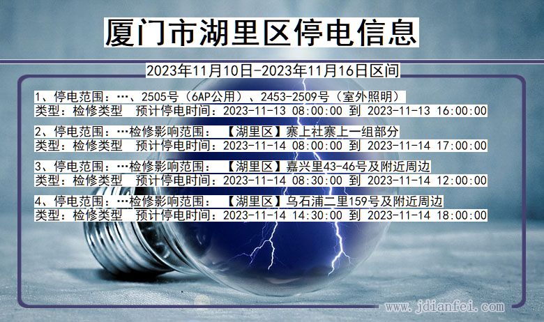 福建省厦门湖里停电通知