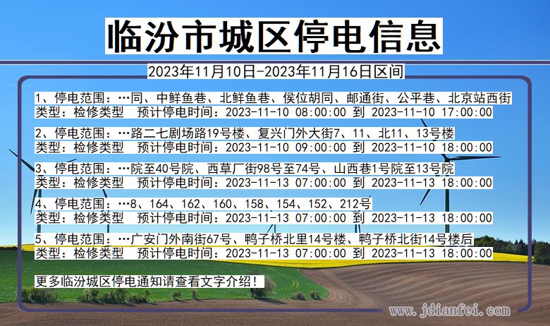 山西省临汾城区停电通知