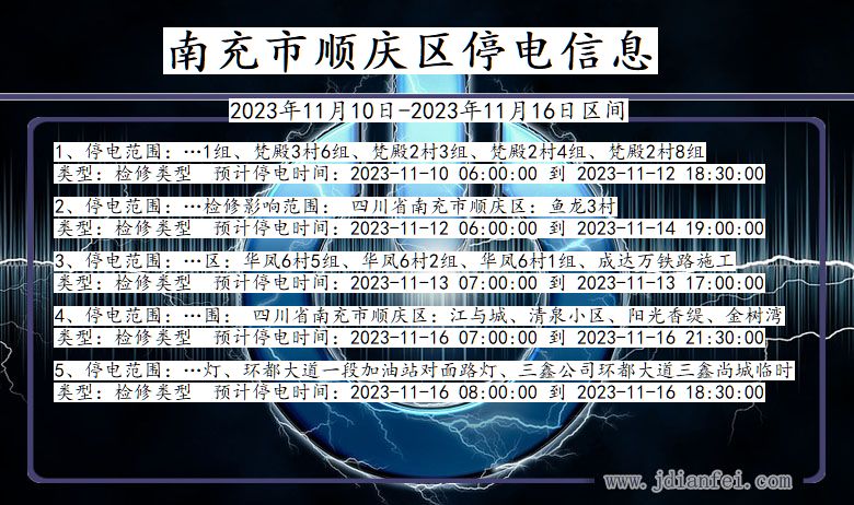 四川省南充顺庆停电通知