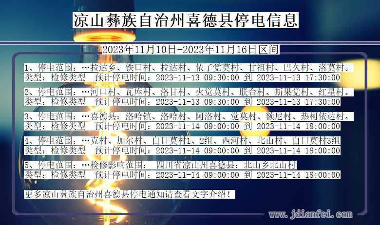 四川省凉山彝族自治州喜德停电通知