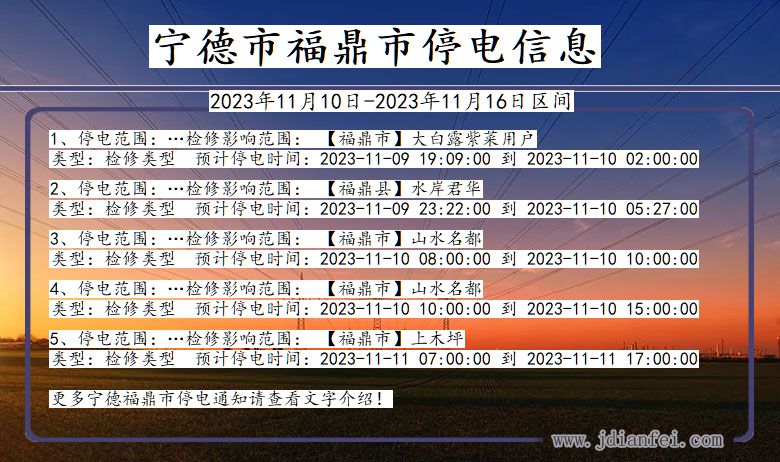 福建省宁德福鼎停电通知