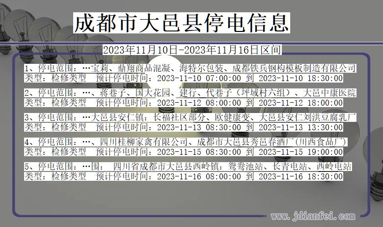 四川省成都大邑停电通知