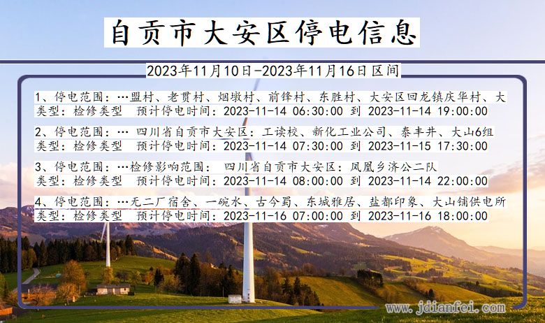 四川省自贡大安停电通知