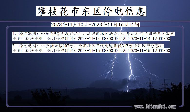 四川省攀枝花东区停电通知