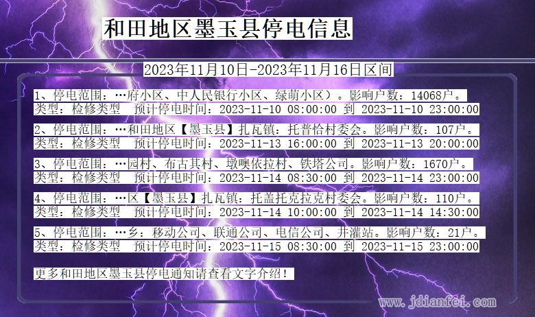 新疆维吾尔自治区和田地区墨玉停电通知