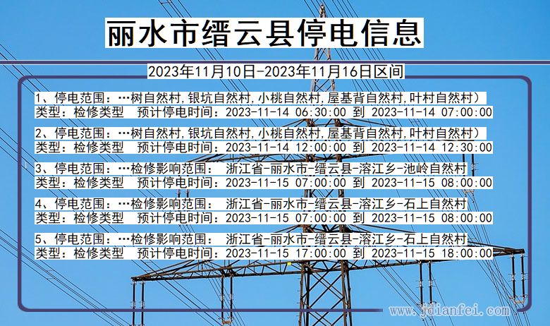 浙江省丽水缙云停电通知