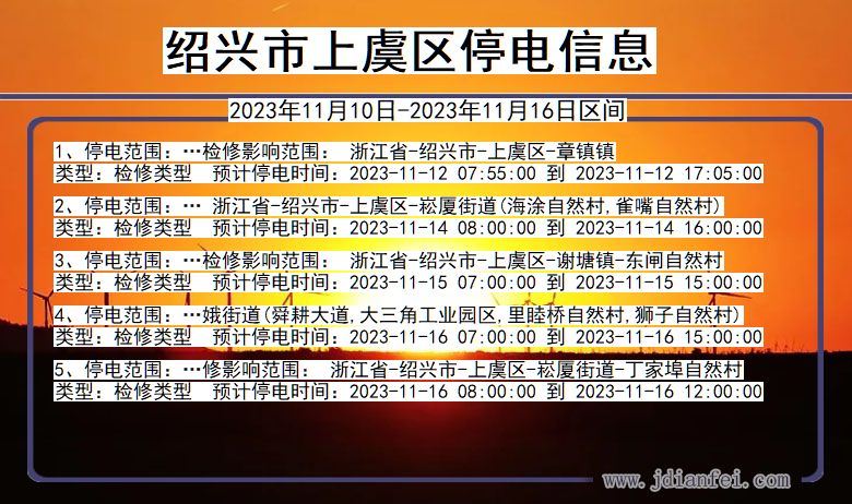 浙江省绍兴上虞停电通知