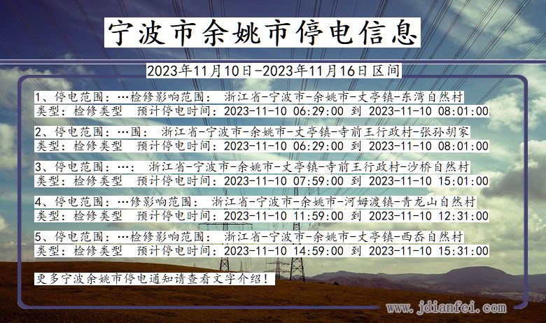 浙江省宁波余姚停电通知