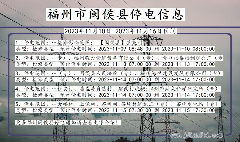 福州闽侯停电通知 福建省福州闽侯停电通知