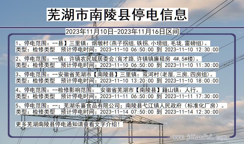 安徽省芜湖南陵停电通知