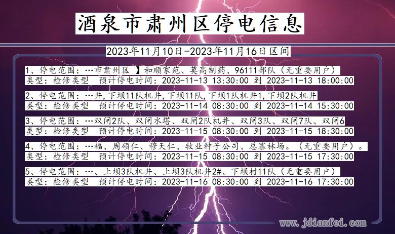 甘肃省酒泉肃州停电通知