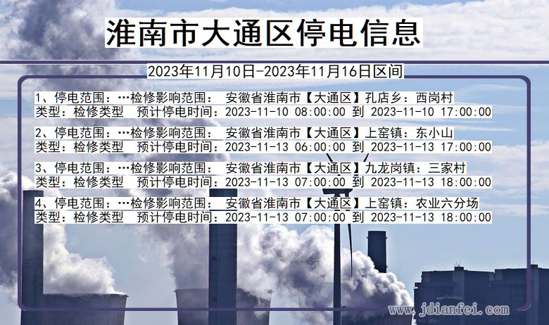 安徽省淮南大通停电通知