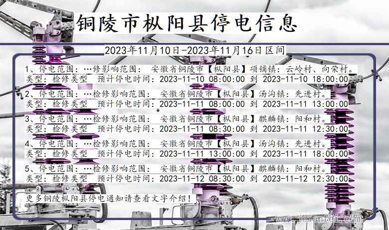 安徽省铜陵枞阳停电通知