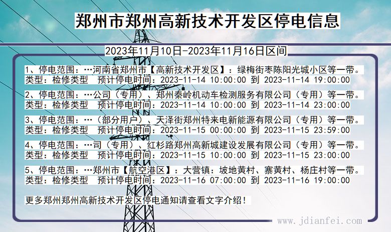 河南省郑州郑州高新技术开发停电通知