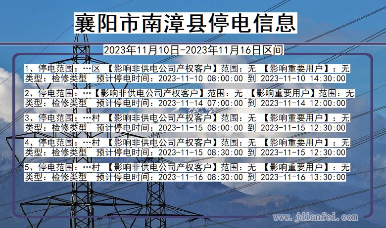 湖北省襄阳南漳停电通知