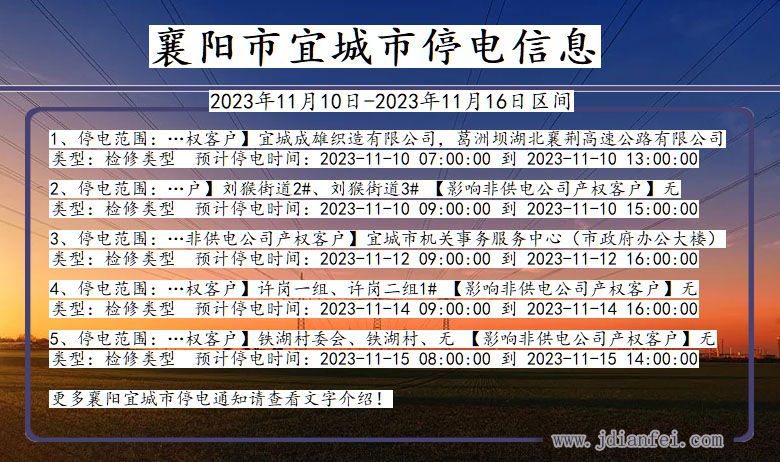 湖北省襄阳宜城停电通知