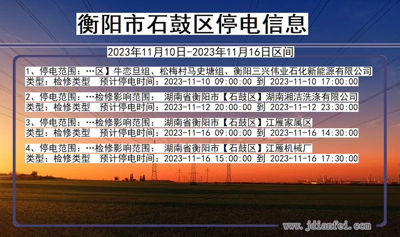 湖南省衡阳石鼓停电通知