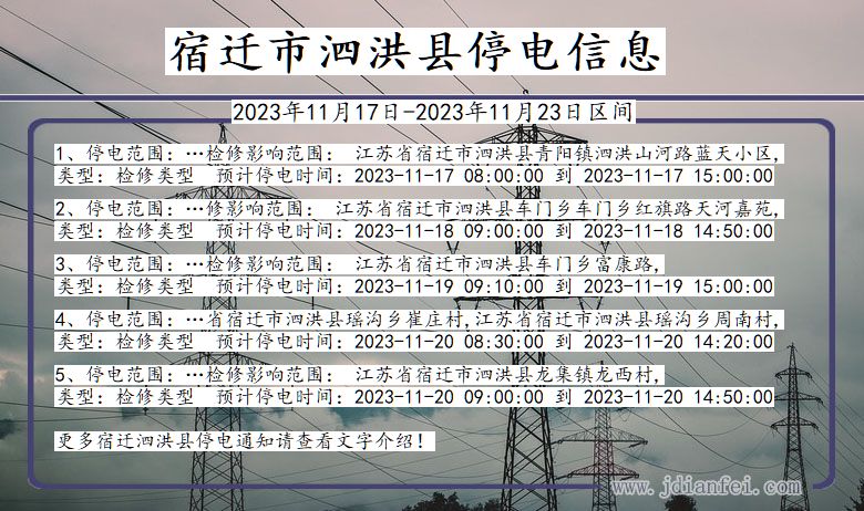 江苏省宿迁泗洪停电通知