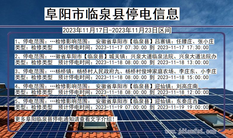 安徽省阜阳临泉停电通知