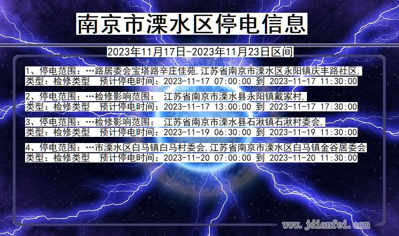 江苏省南京溧水停电通知