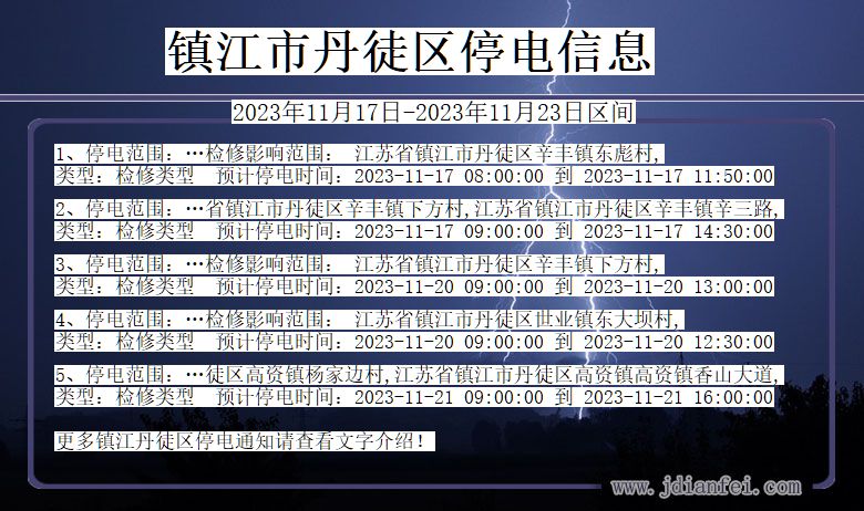 江苏省镇江丹徒停电通知