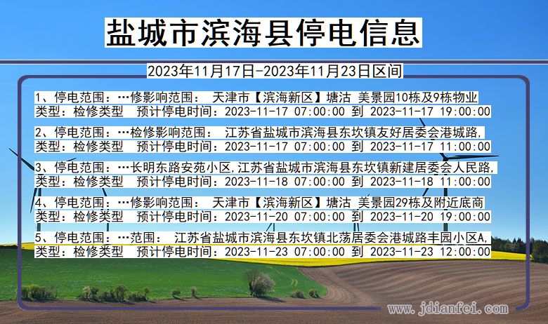 江苏省盐城滨海停电通知