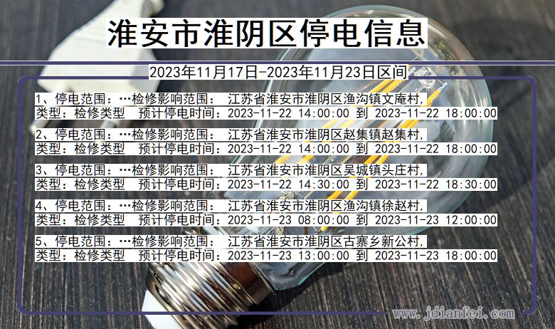 江苏省淮安淮阴停电通知