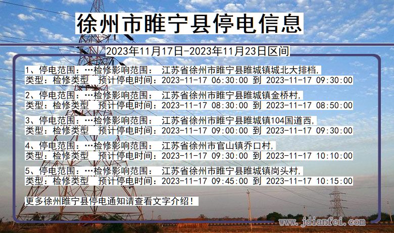 江苏省徐州睢宁停电通知