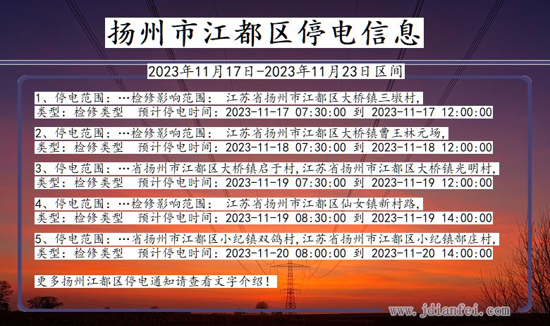 江苏省扬州江都停电通知