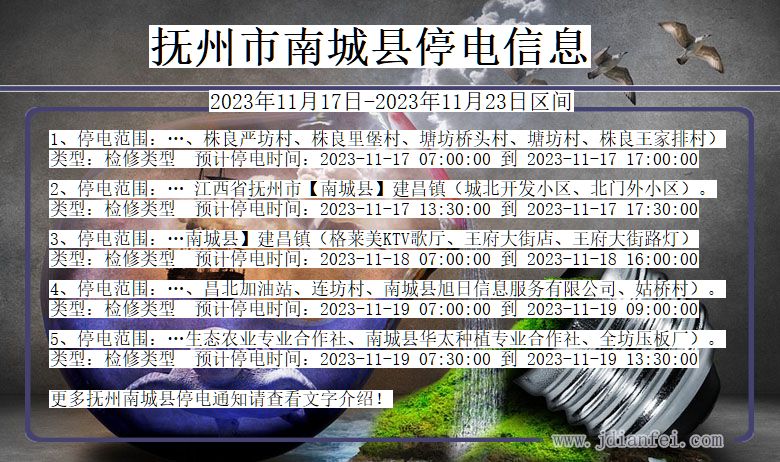 江西省抚州南城停电通知