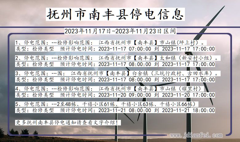 江西省抚州南丰停电通知