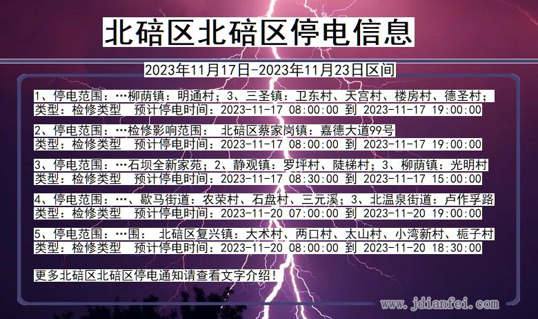 重庆市北碚区北碚停电通知