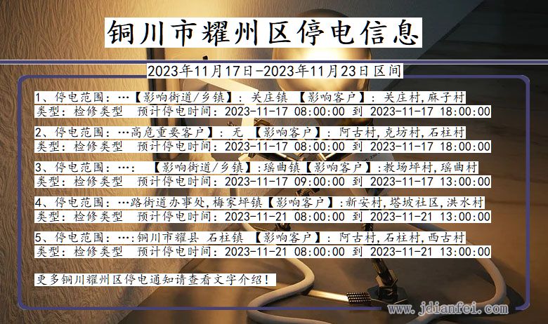 陕西省铜川耀州停电通知