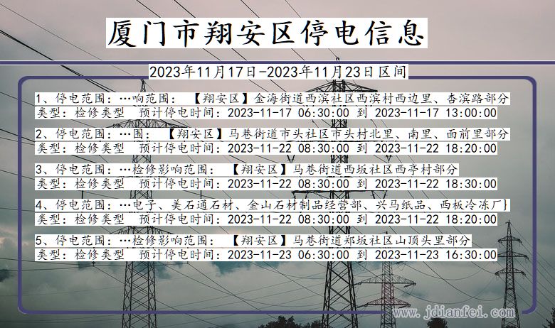 福建省厦门翔安停电通知