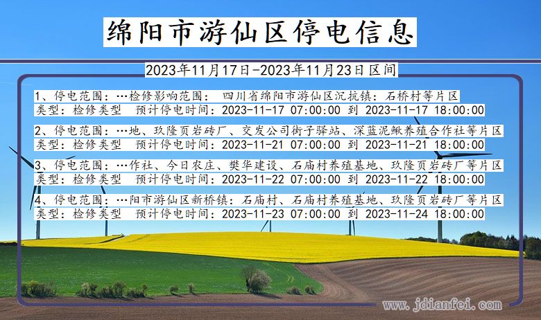 绵阳游仙停电通知 四川省绵阳游仙停电通知