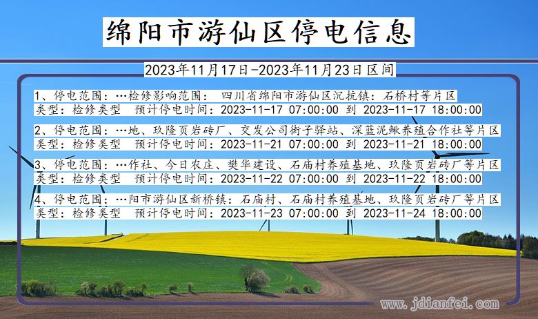 四川省绵阳游仙停电通知