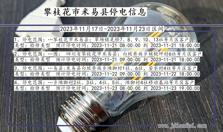 四川省攀枝花米易停电通知