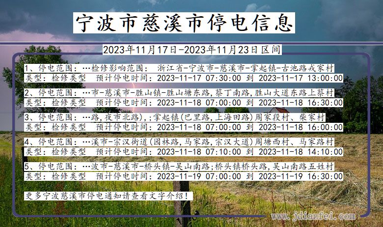 浙江省宁波慈溪停电通知