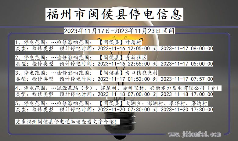 福州闽侯停电通知 福建省福州闽侯停电通知