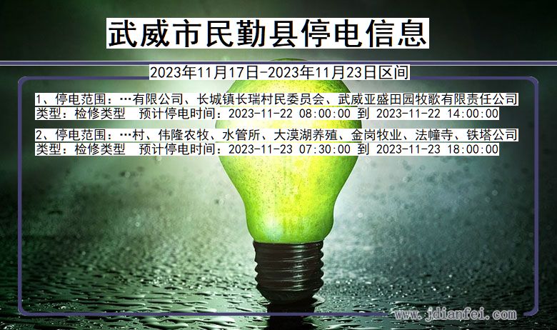 甘肃省武威民勤停电通知