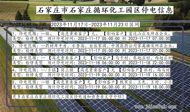 石家庄石家庄循环化工园停电通知 河北省石家庄石家庄循环化工园停电通知