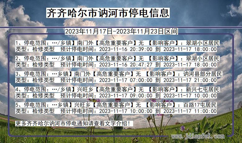 黑龙江省齐齐哈尔讷河停电通知