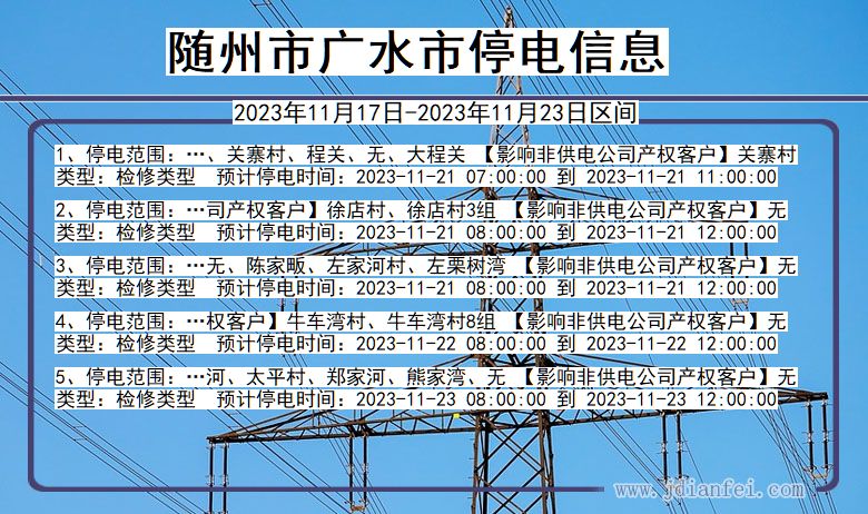 湖北省随州广水停电通知