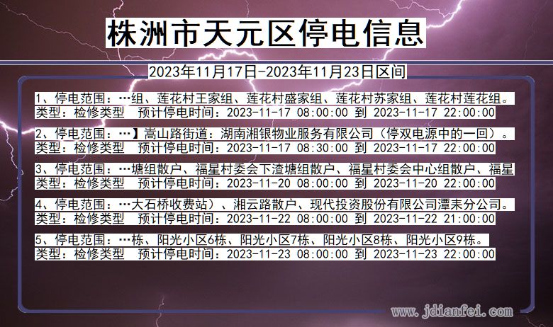 湖南省株洲天元停电通知