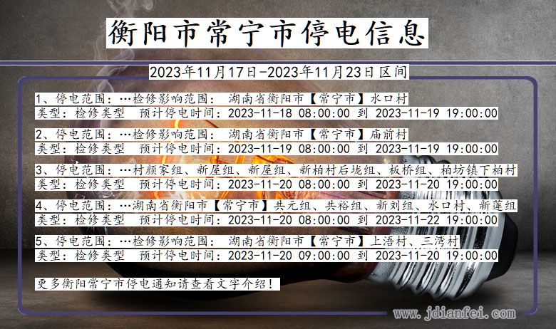 湖南省衡阳常宁停电通知