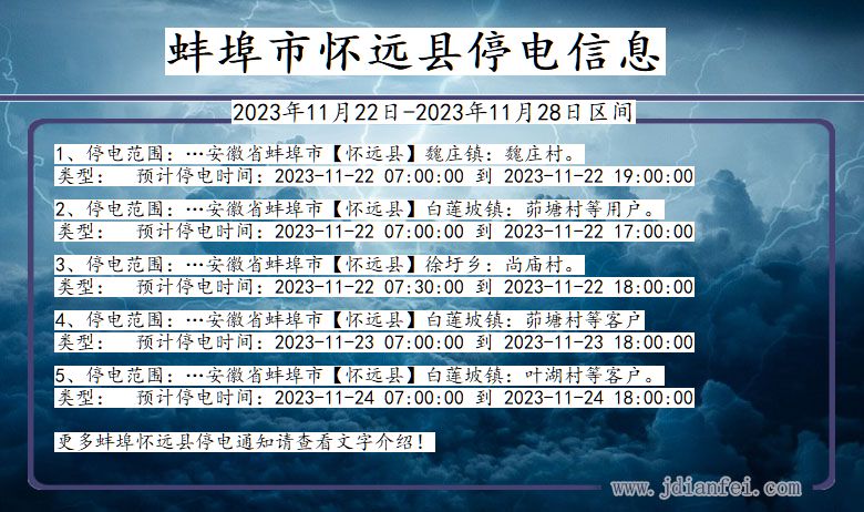 安徽省蚌埠怀远停电通知