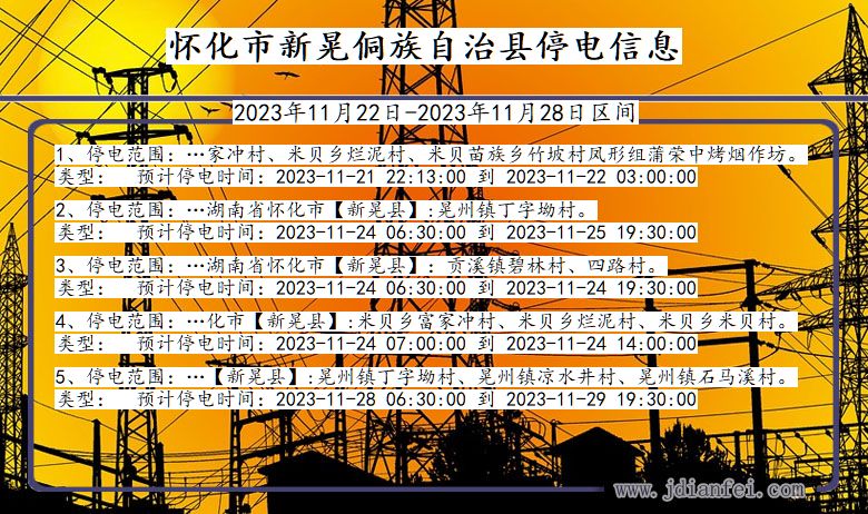 湖南省怀化新晃侗族自治停电通知